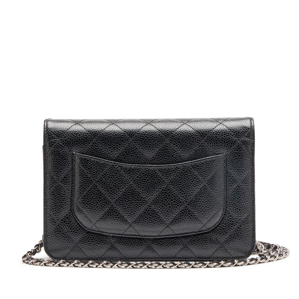 Black Quilted Caviar Classic Wallet On Chain WOC Silver Hardware, 2018-2019