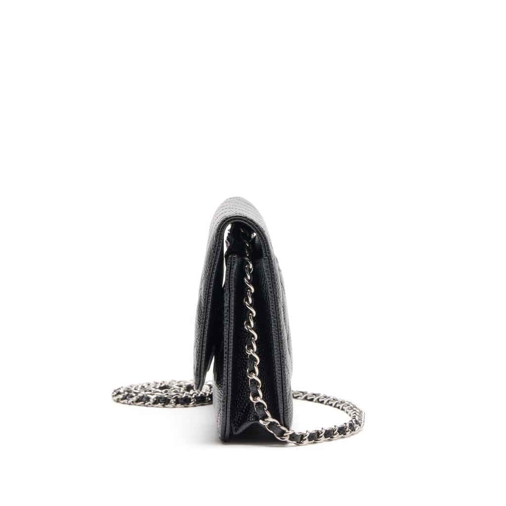 Black Quilted Caviar Classic Wallet On Chain WOC Silver Hardware, 2018-2019