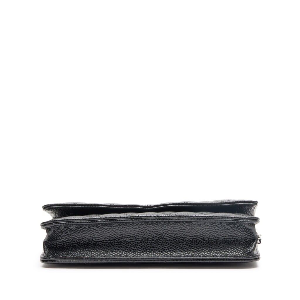 Black Quilted Caviar Classic Wallet On Chain WOC Silver Hardware, 2018-2019