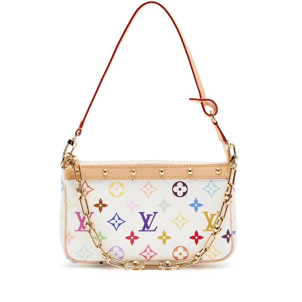 Takashi Murakami White Multicolore Monogram Coated Canvas Pochette Gold Hardware, 2025