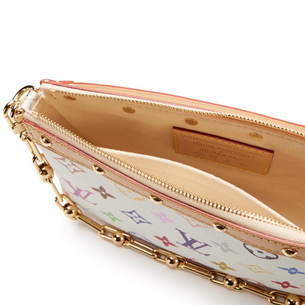 Takashi Murakami White Multicolore Monogram Coated Canvas Pochette Gold Hardware, 2025