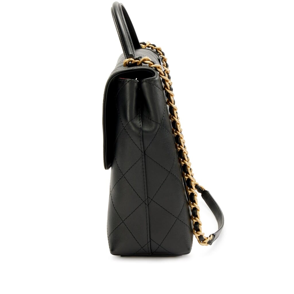 Black Quilted Lambskin Large Jumbo Flap Bag with Top Handle Aged Gold Hardware, 2025