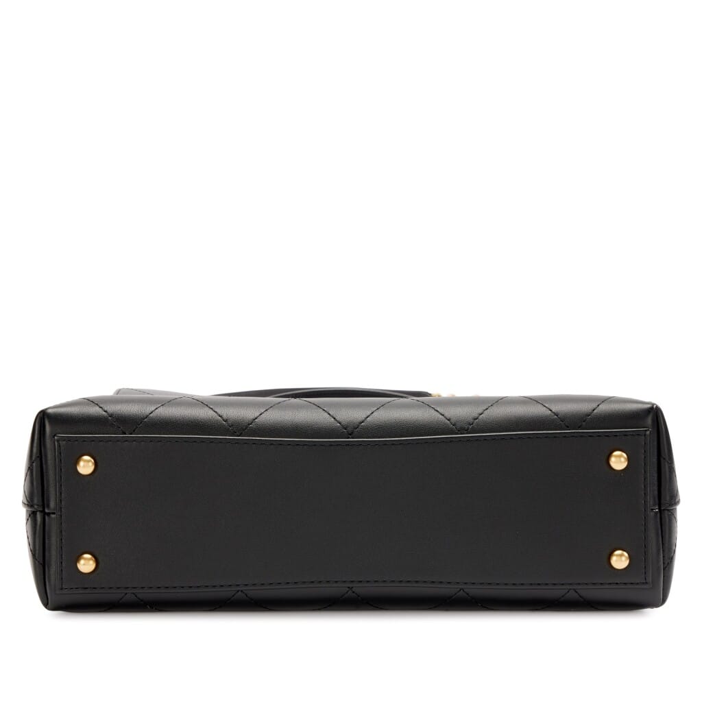 Black Quilted Lambskin Large Jumbo Flap Bag with Top Handle Aged Gold Hardware, 2025