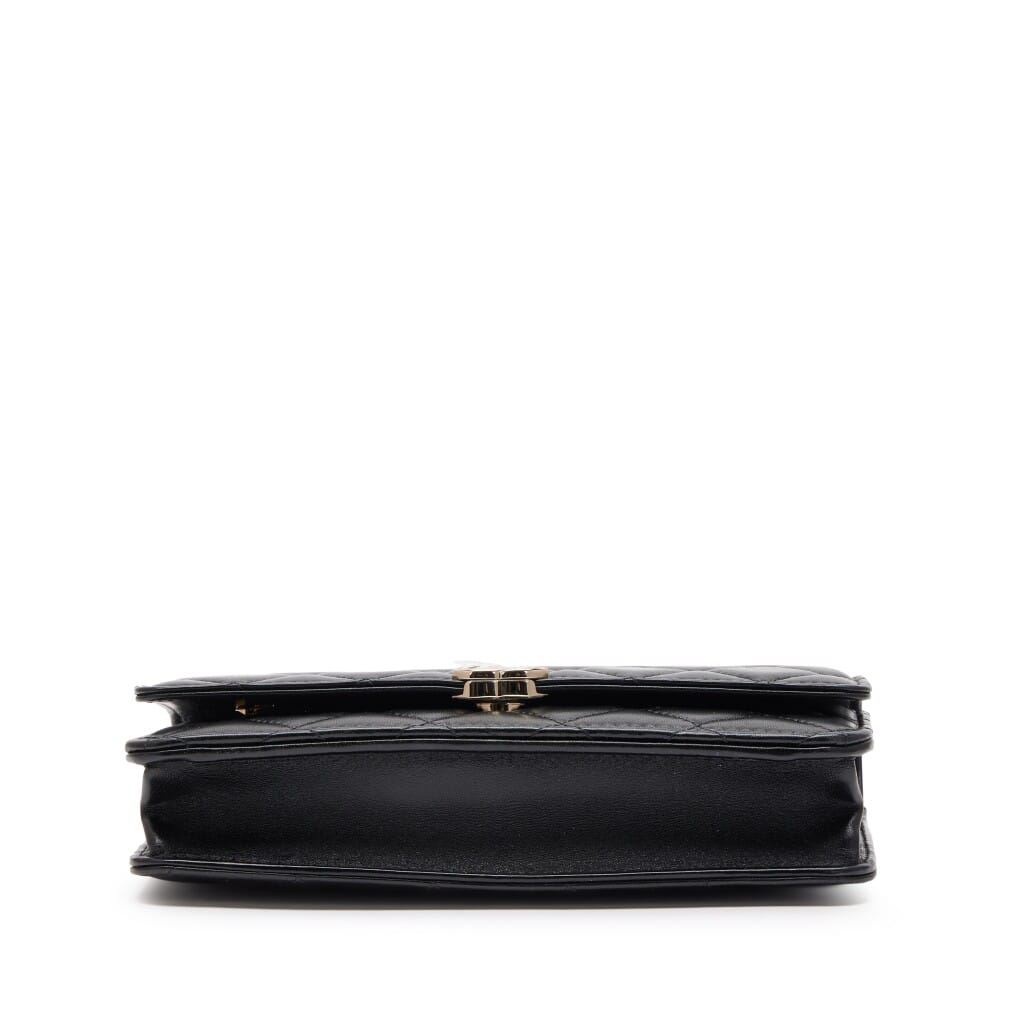 Black Quilted Lambskin CC Logo Top Handle Wallet On Chain WOC Gold Hardware, 2022