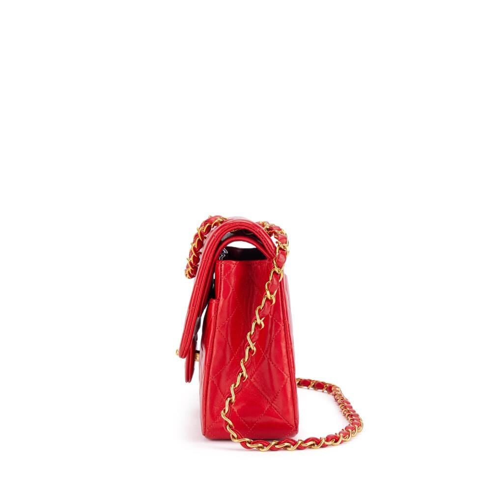 Vintage Red Quilted Lambskin Medium Timeless Classic Double Flap Gold Hardware, 1994-96