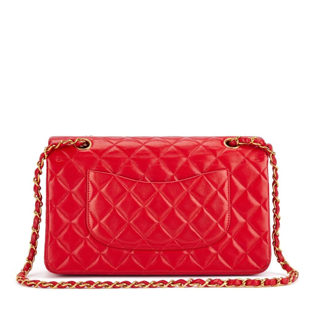 Vintage Red Quilted Lambskin Medium Timeless Classic Double Flap Gold Hardware, 1994-96
