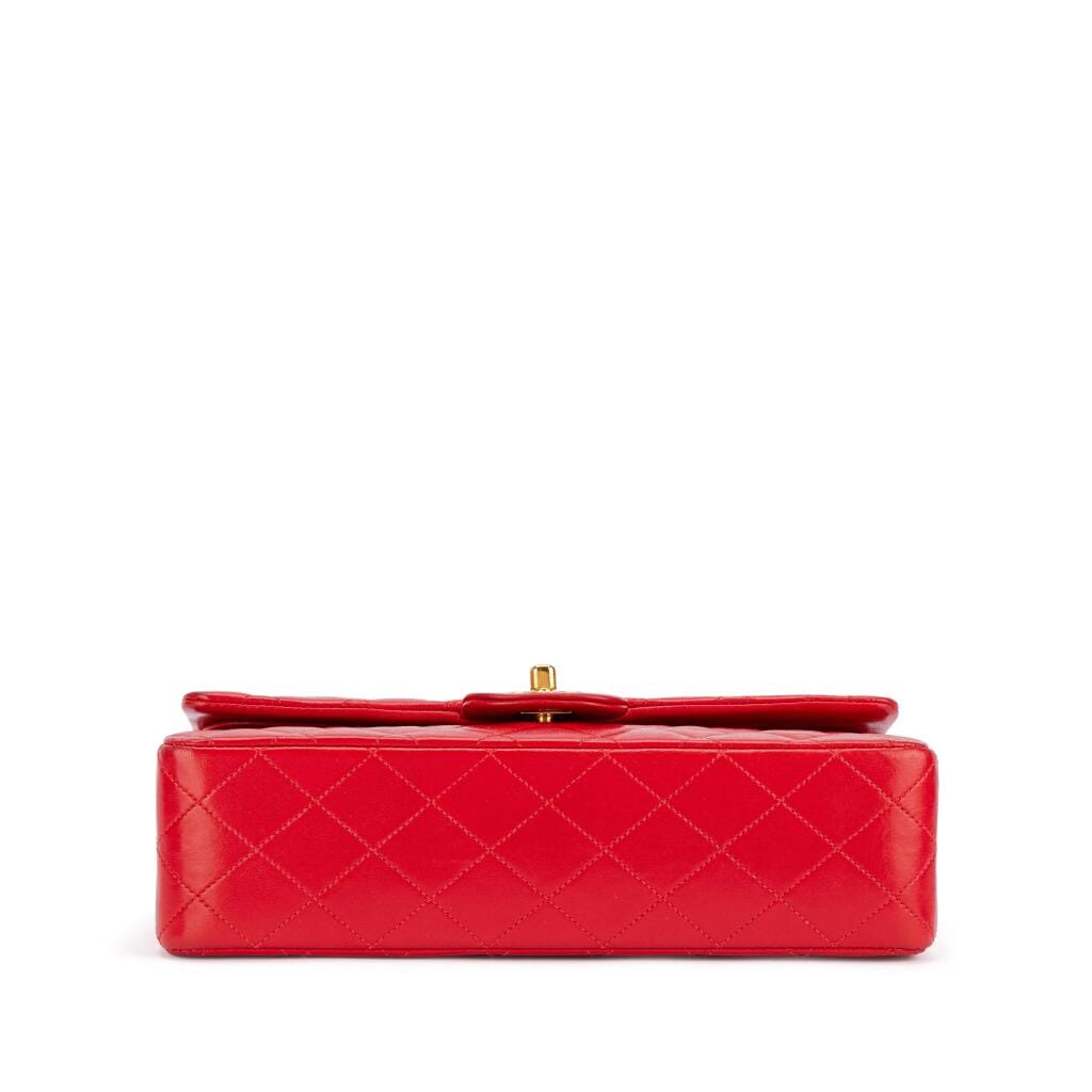 Vintage Red Quilted Lambskin Medium Timeless Classic Double Flap Gold Hardware, 1994-96
