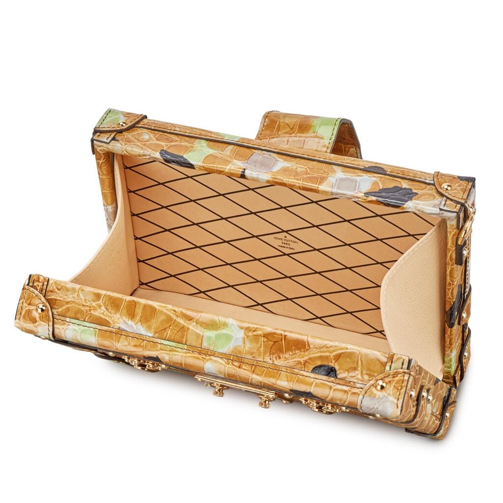 Yellow and Multicolor Shiny Niloticus Crocodile Petite Malle Gold Hardware