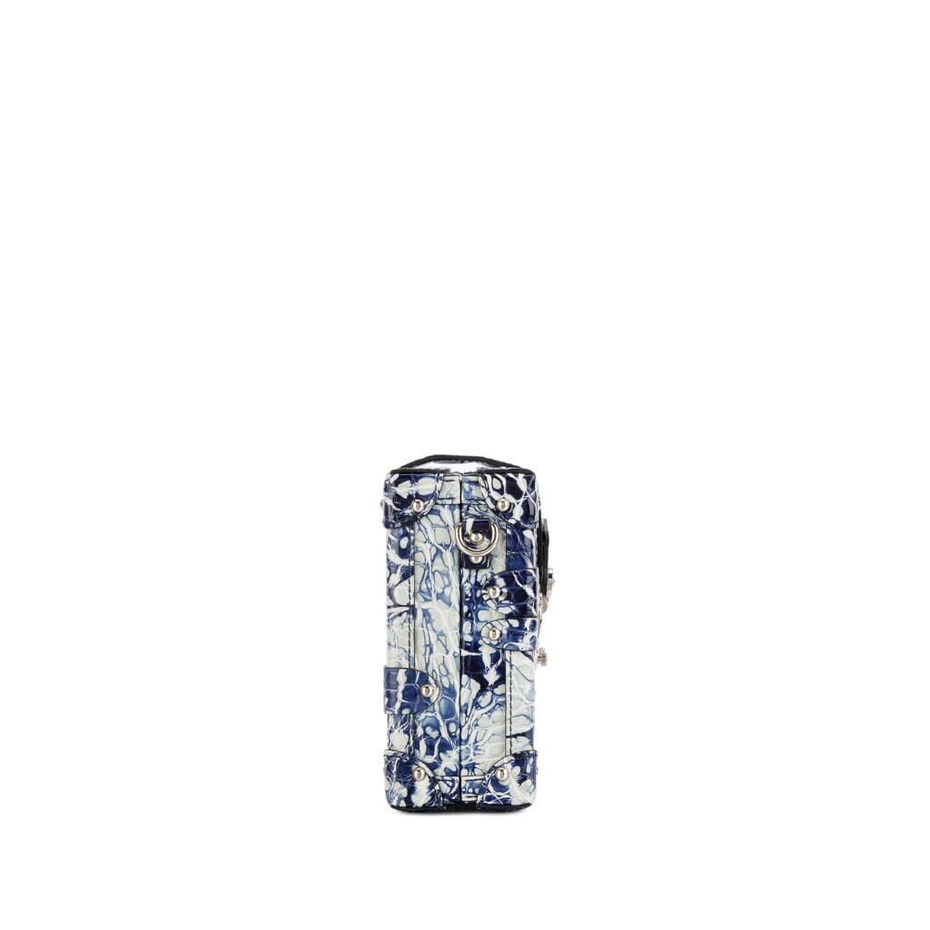 Blue and White Shiny Alligator Petite Malle Silver Hardware