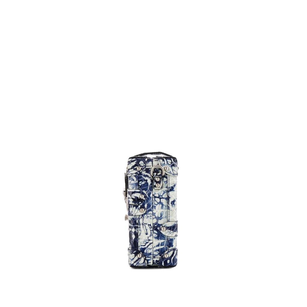 Blue and White Shiny Alligator Petite Malle Silver Hardware