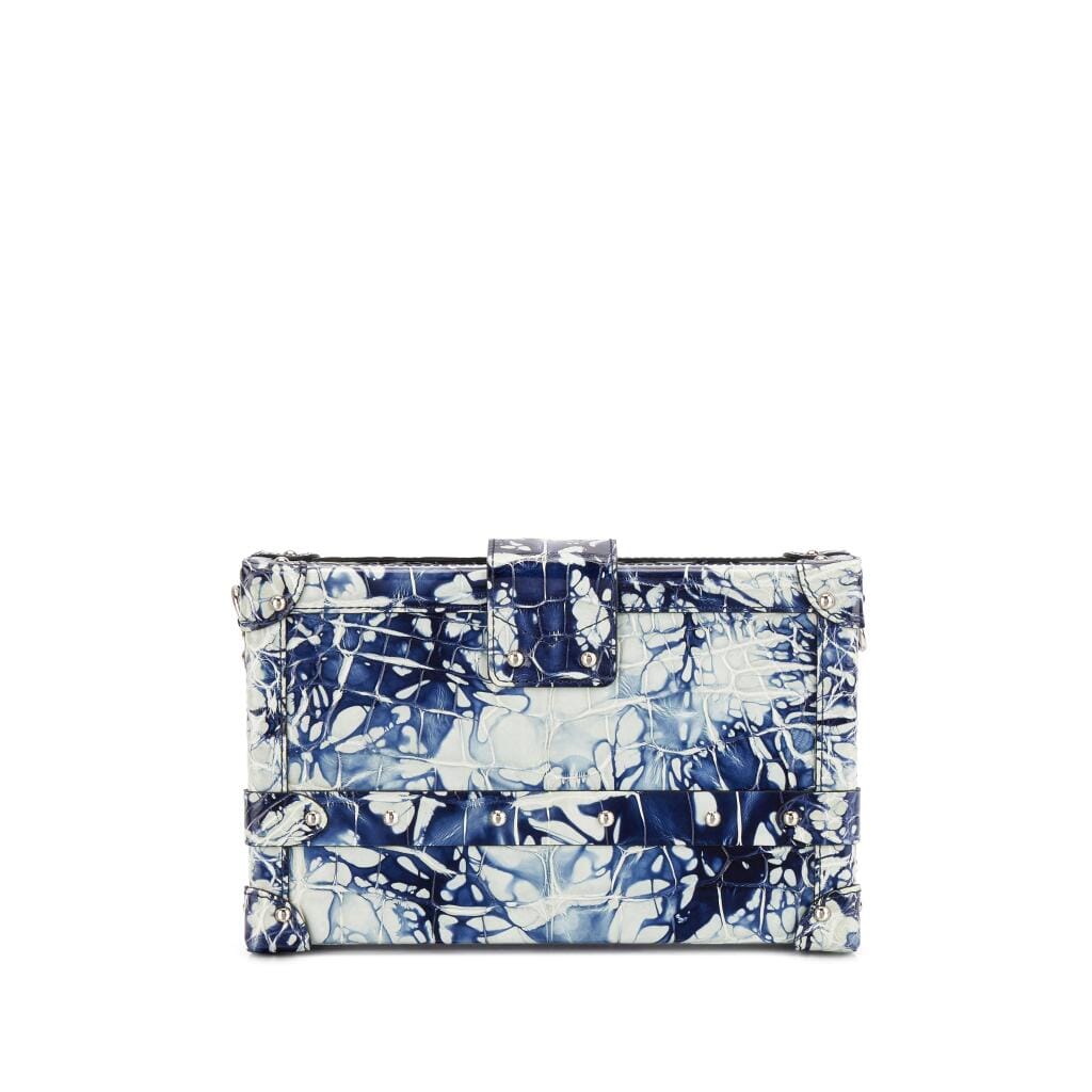 Blue and White Shiny Alligator Petite Malle Silver Hardware