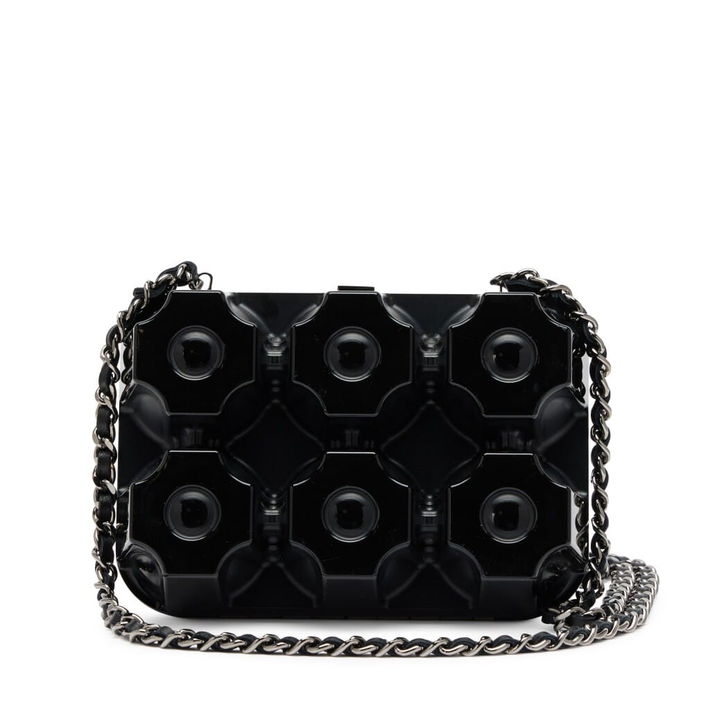 Black Plexiglass Supermarket Egg Carton Minaudière Strass CC Jewelry Box Clutch Silver Hardware, 2014