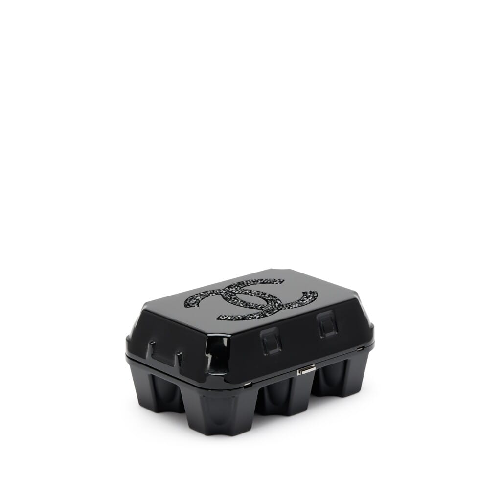 Black Plexiglass Supermarket Egg Carton Minaudière Strass CC Jewelry Box Clutch Silver Hardware, 2014