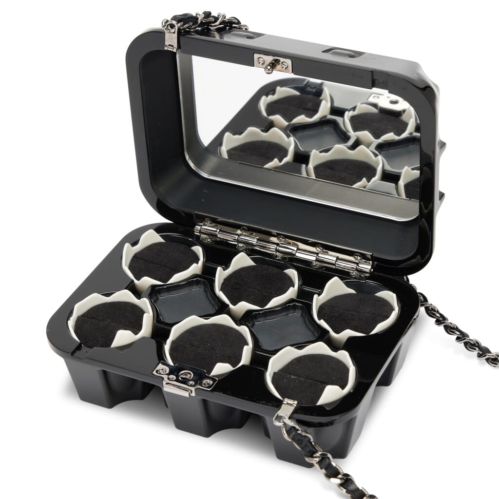 Black Plexiglass Supermarket Egg Carton Minaudière Strass CC Jewelry Box Clutch Silver Hardware, 2014