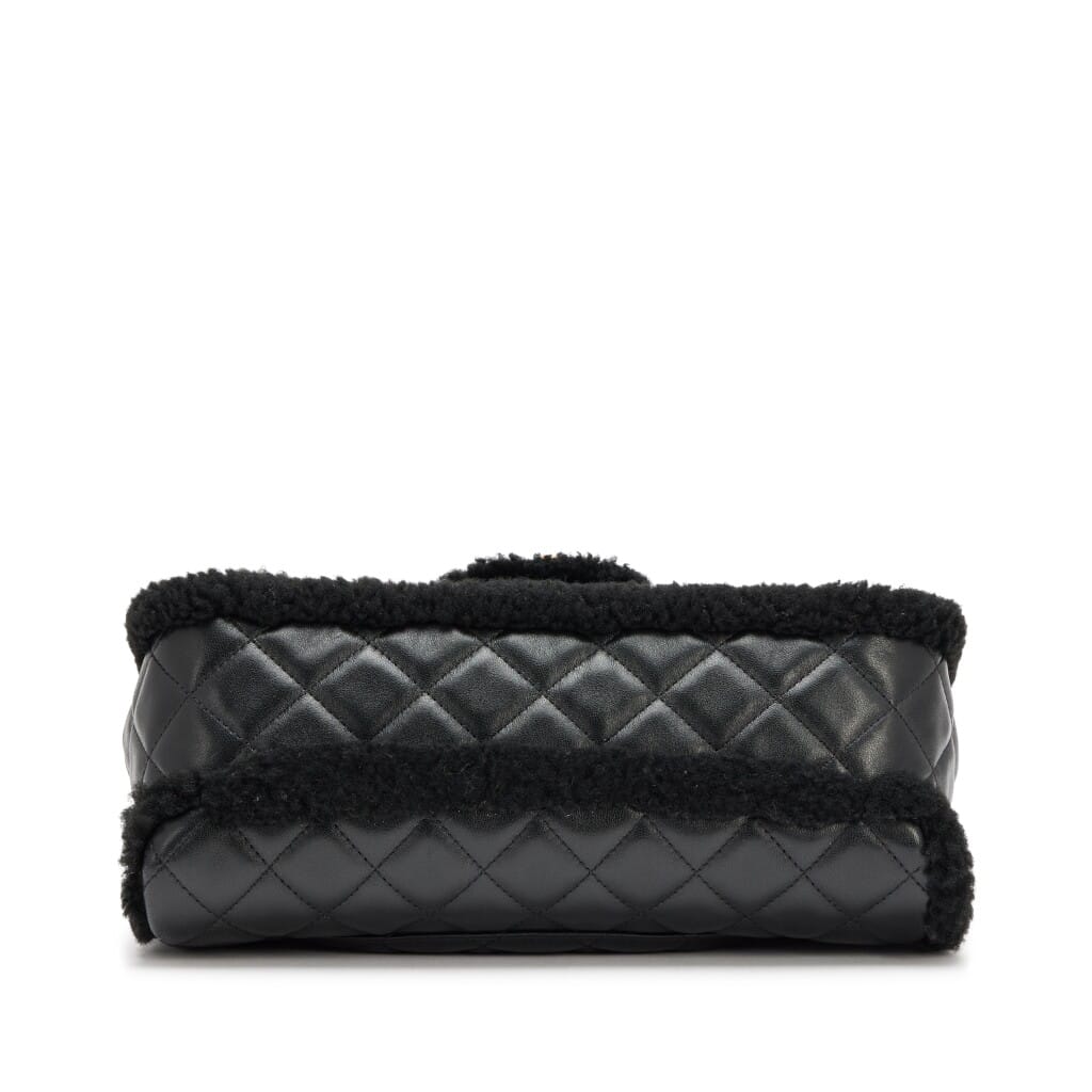 Black Quilted Lambskin and Shearing Muff Medium Flap Bag Brushed Gold Hardware, 2021
