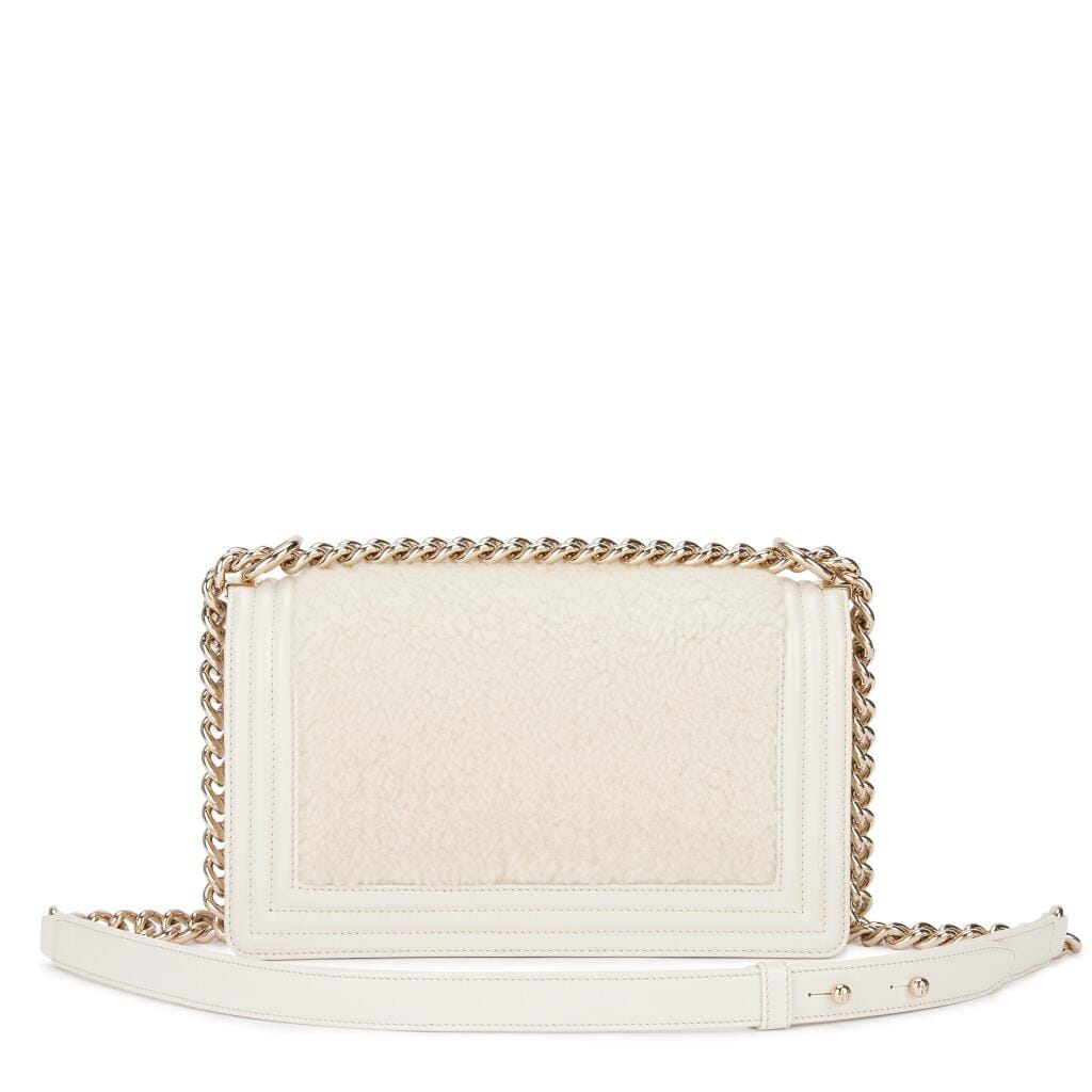 White Shearling and Calfskin Medium Boy Bag Light Gold Hardware, 2016-17