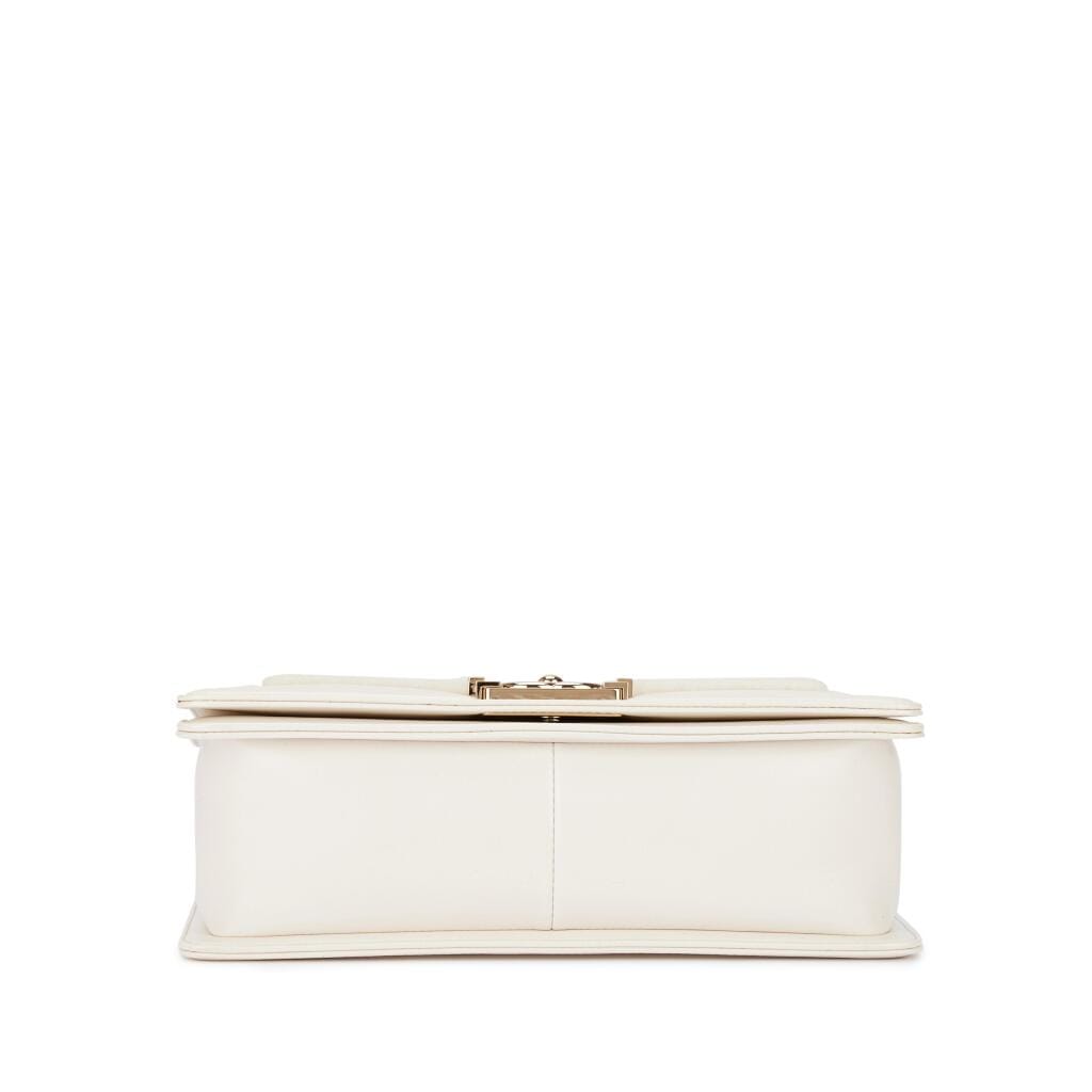 White Shearling and Calfskin Medium Boy Bag Light Gold Hardware, 2016-17