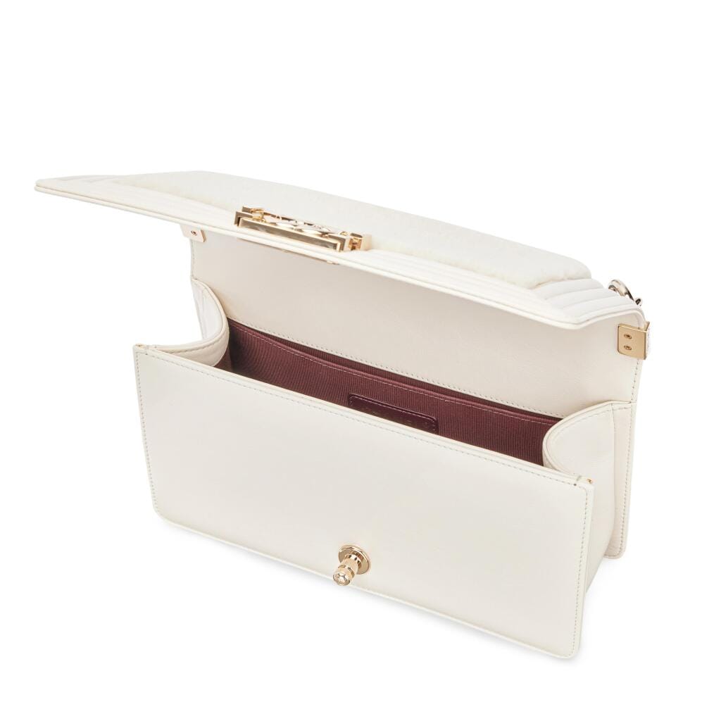 White Shearling and Calfskin Medium Boy Bag Light Gold Hardware, 2016-17