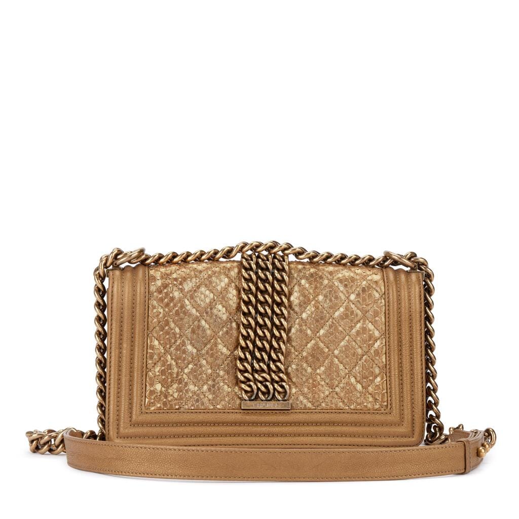 Gold Python and Calfskin Medium Boy Bag Aged Gold Hardware, 2012-13