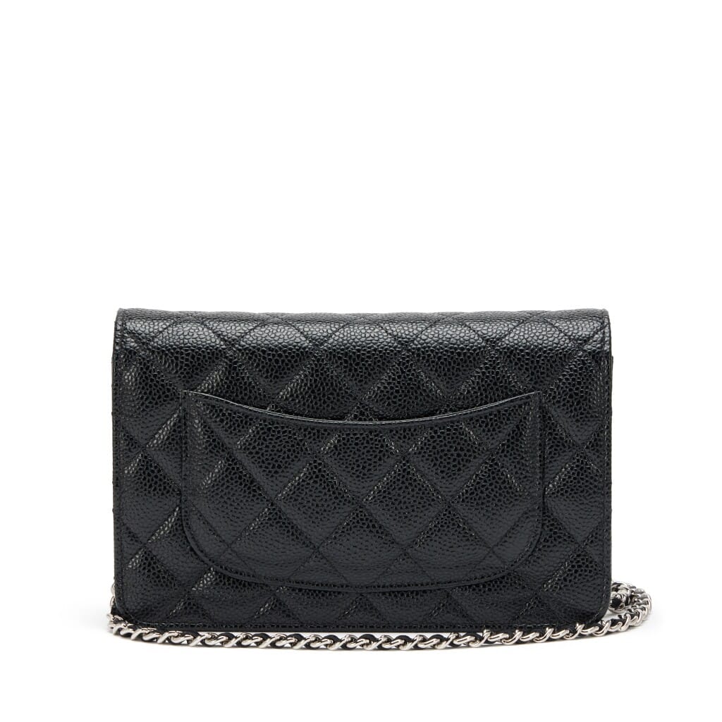 Black Quilted Caviar Classic Wallet On Chain WOC Silver Hardware, 2023