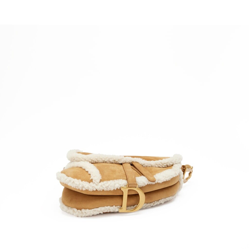 Camel Shearling Saddle Bag Gold Hardware, 2020