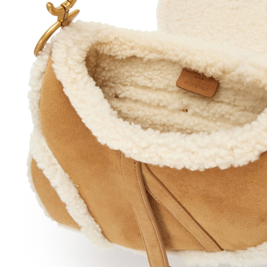 Camel Shearling Saddle Bag Gold Hardware, 2020