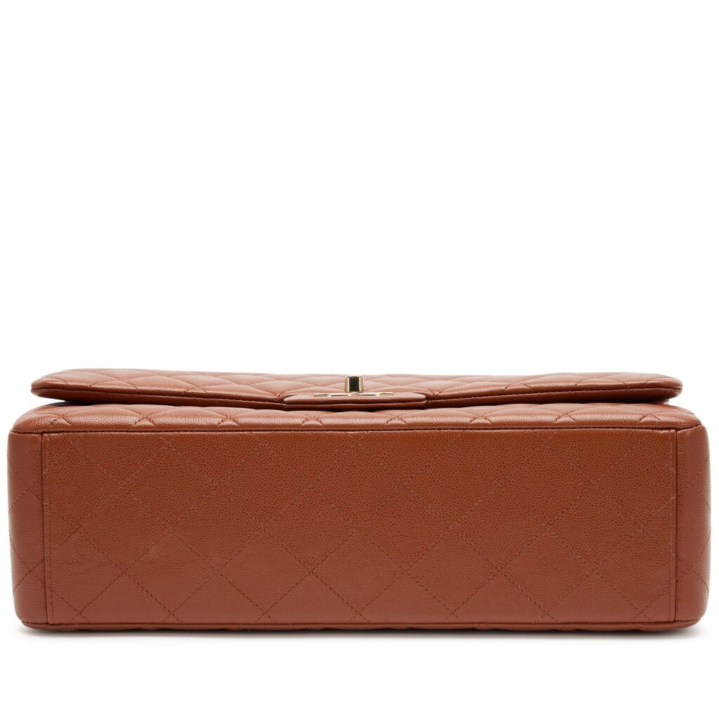 Caramel Brown Quilted Caviar Maxi Classic Double Flap Bag Gold Hardware, 2023