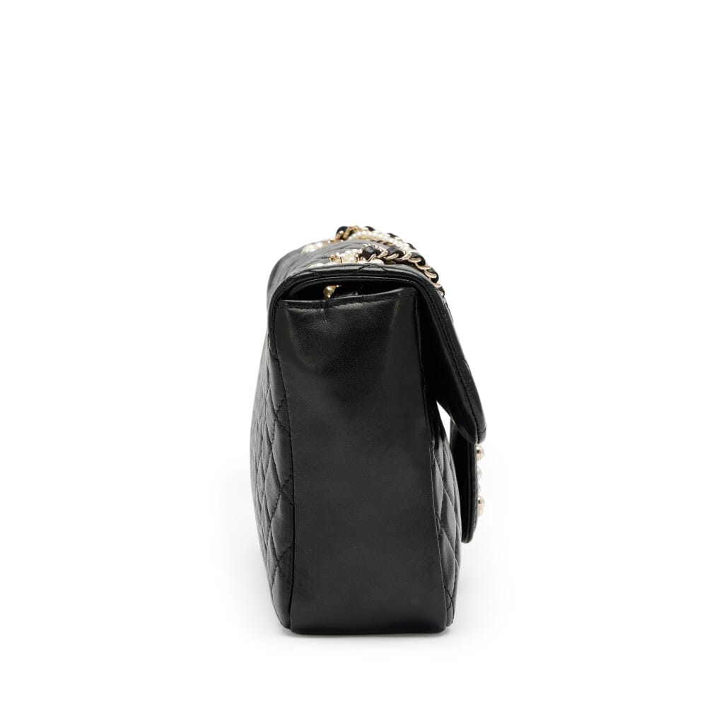 Black Quilted Lambskin Westminster Imitation Pearl Flap Bag Gold Hardware, 2010