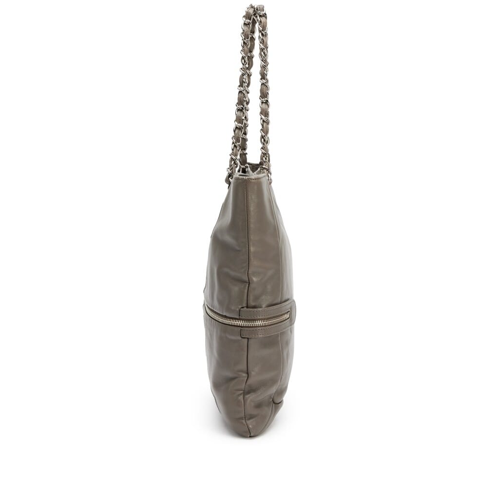 Grey Calfskin Large Expandable Paris London Tote Bag Silver Hardware, 2008