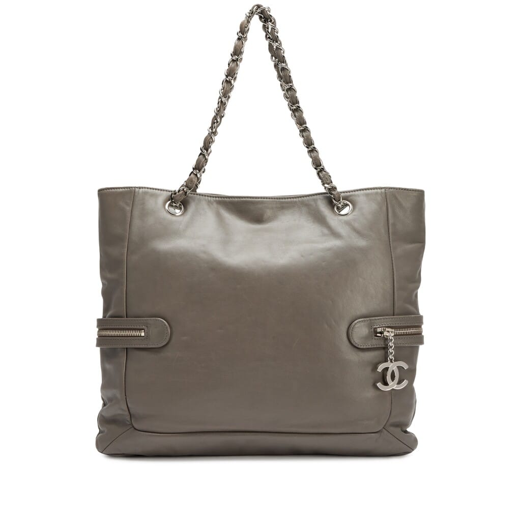 Grey Calfskin Large Expandable Paris London Tote Bag Silver Hardware, 2008