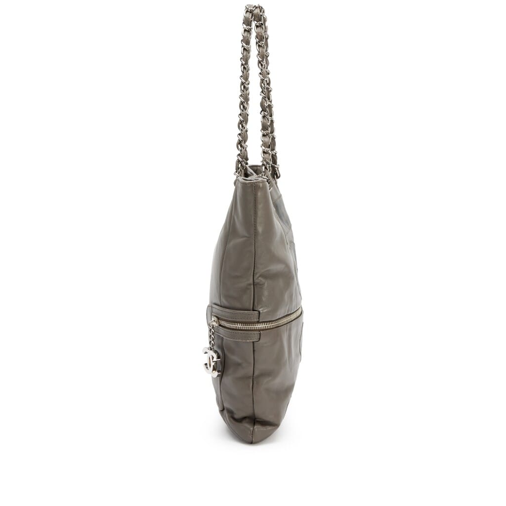 Grey Calfskin Large Expandable Paris London Tote Bag Silver Hardware, 2008