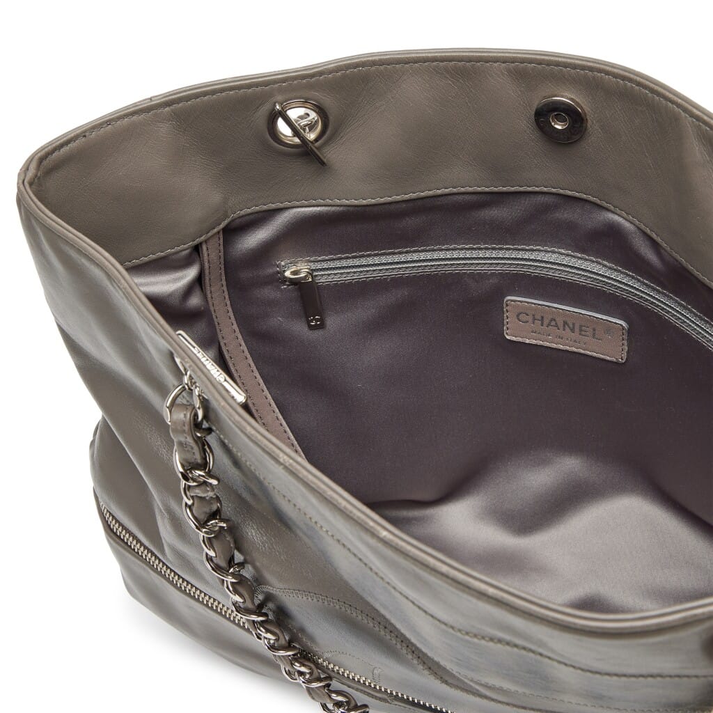 Grey Calfskin Large Expandable Paris London Tote Bag Silver Hardware, 2008