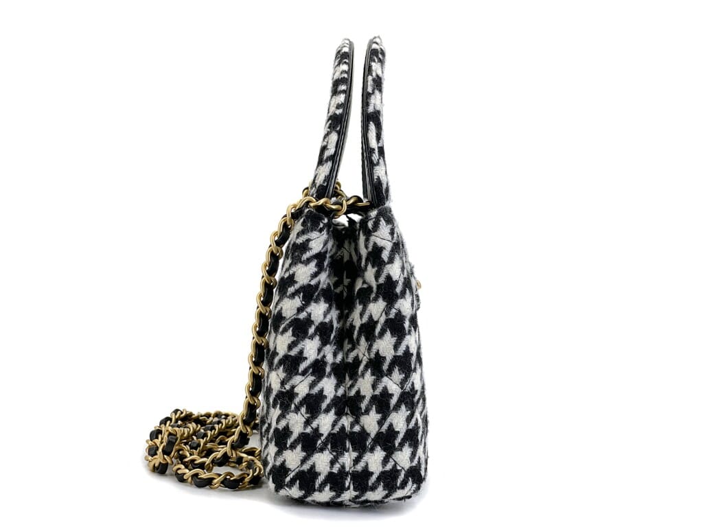 Black and White Houndstooth Tweed Small Kelly Bag Aged Gold Hardware, 2024