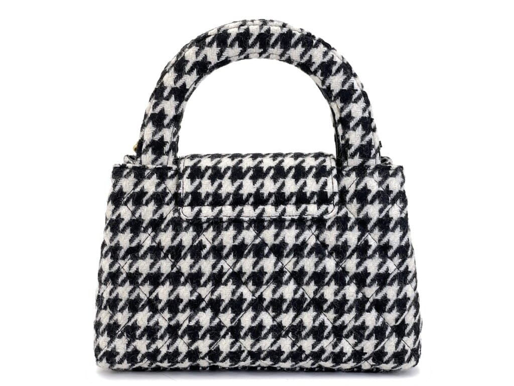 Black and White Houndstooth Tweed Small Kelly Bag Aged Gold Hardware, 2024