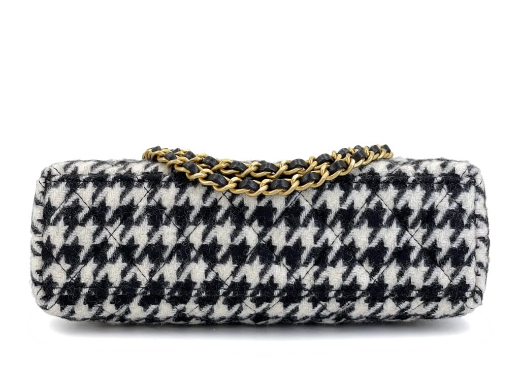 Black and White Houndstooth Tweed Small Kelly Bag Aged Gold Hardware, 2024