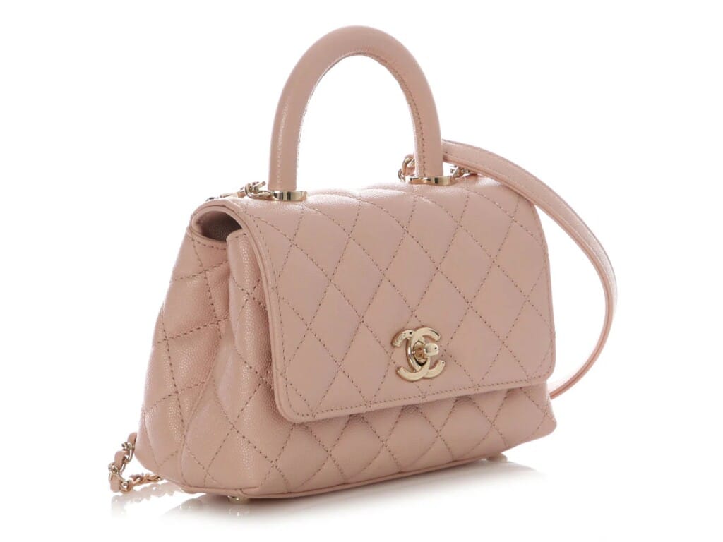 Pink Quilted Caviar Mini Coco Top Handle Gold Hardware, 2022