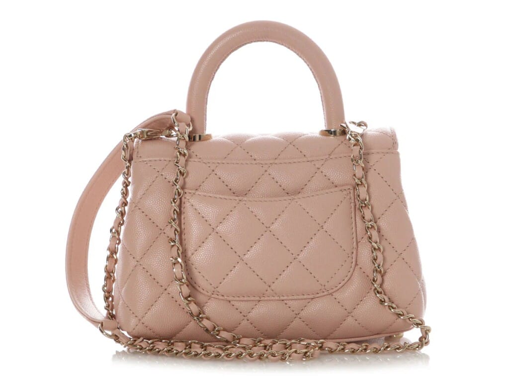 Pink Quilted Caviar Mini Coco Top Handle Gold Hardware, 2022
