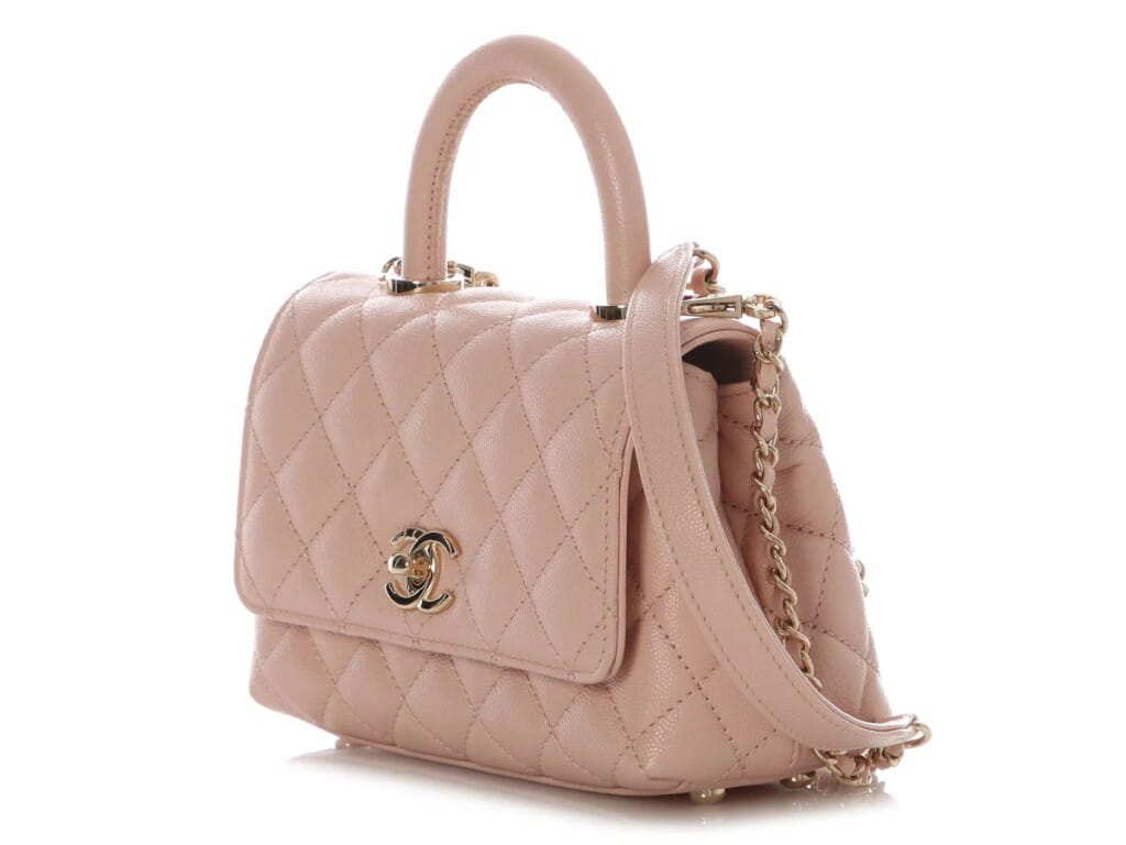 Pink Quilted Caviar Mini Coco Top Handle Gold Hardware, 2022
