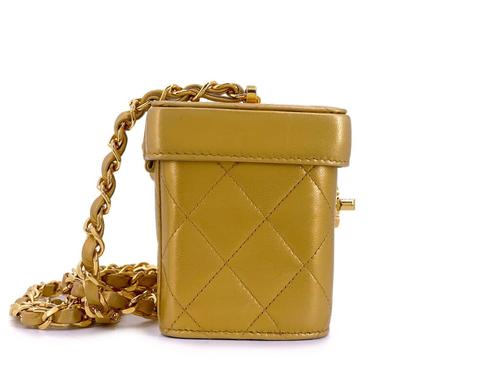 Vintage Gold Bronze Quilted Lambskin Petite Vanity Case Gold Hardware, 1991