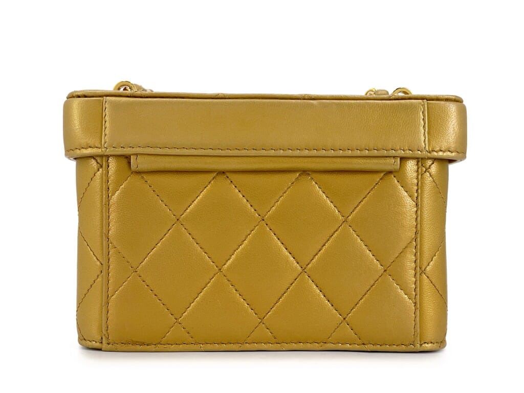 Vintage Gold Bronze Quilted Lambskin Petite Vanity Case Gold Hardware, 1991