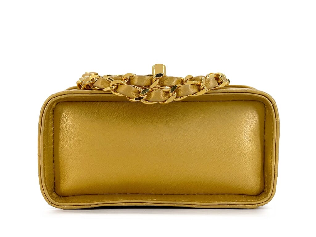 Vintage Gold Bronze Quilted Lambskin Petite Vanity Case Gold Hardware, 1991