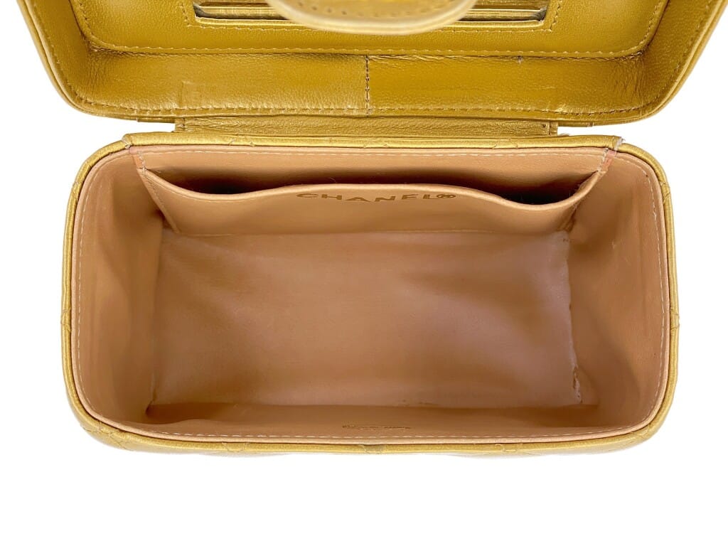 Vintage Gold Bronze Quilted Lambskin Petite Vanity Case Gold Hardware, 1991