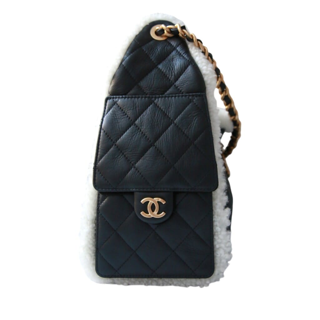 Black Quilted Crumpled Sheepskin and White Shearling Small 25 Aged Gold Hardware, 2025