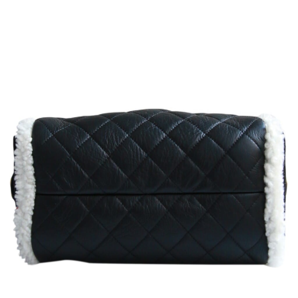 Black Quilted Crumpled Sheepskin and White Shearling Small 25 Aged Gold Hardware, 2025