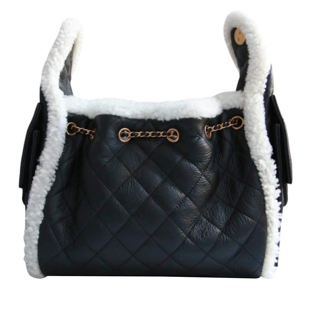 Black Quilted Crumpled Sheepskin and White Shearling Small 25 Aged Gold Hardware, 2025