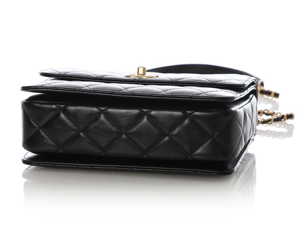 Black Quilted Lambskin Small Top Handle Flap Bag Aged Gold Hardware, 2023