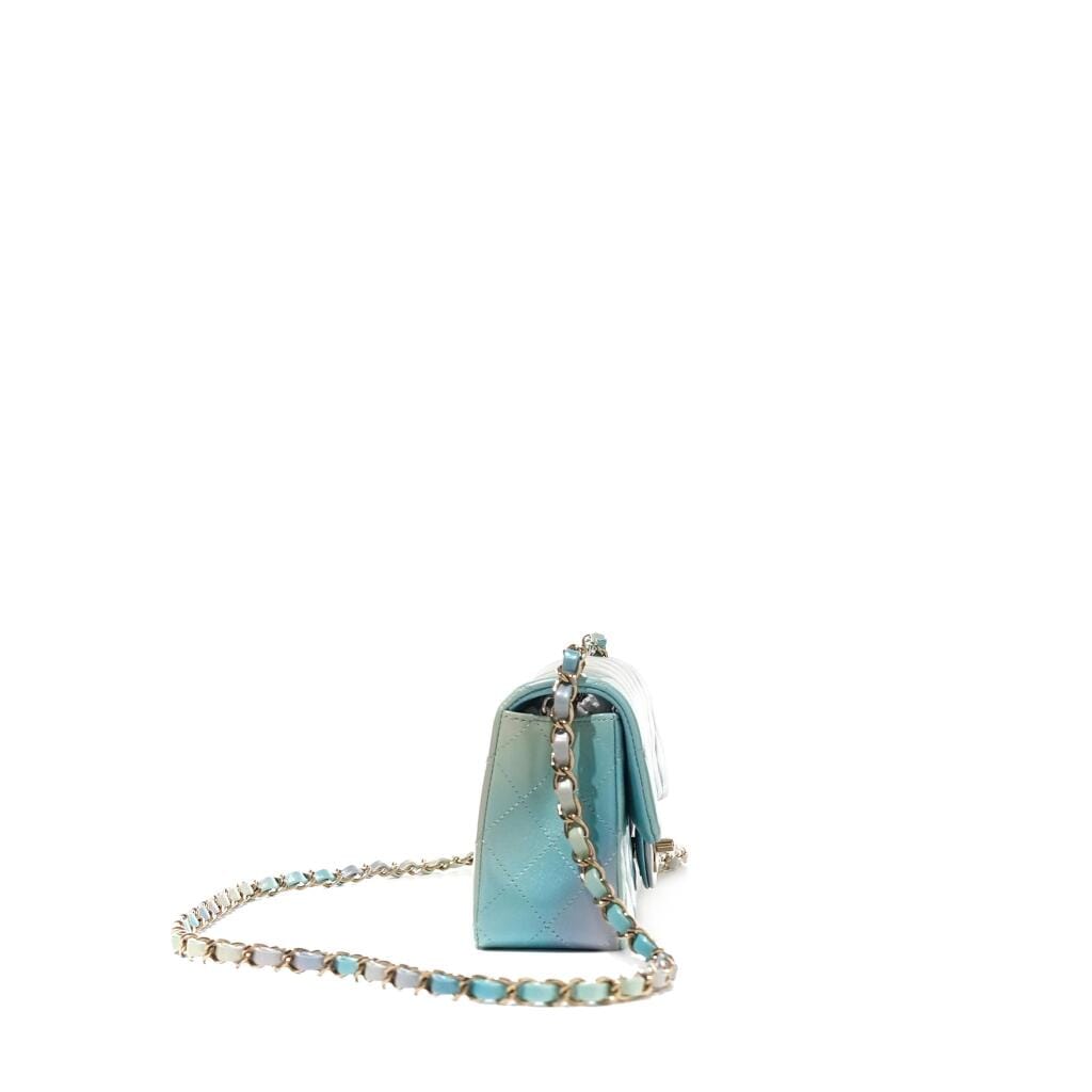Multicolor Iridescent Quilted Lambskin Mini Flap Bag Gold Hardware