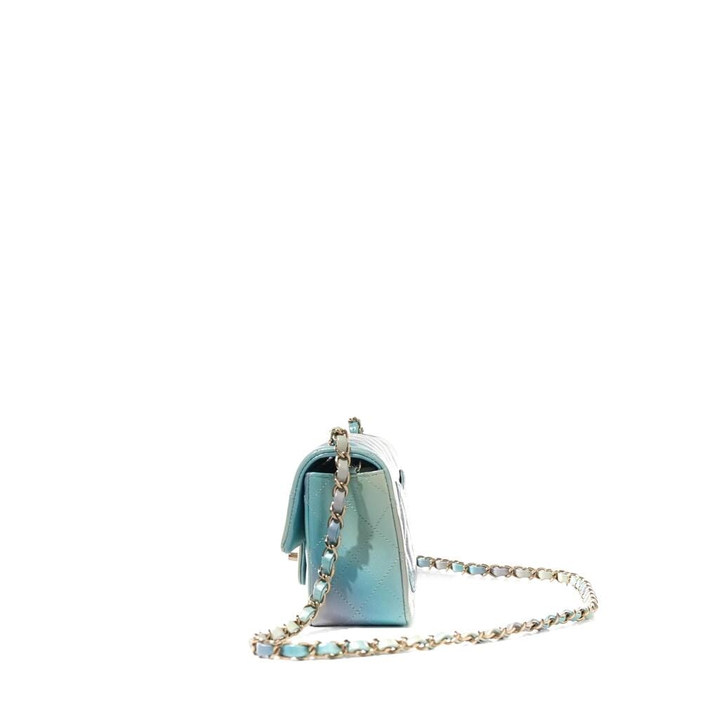 Multicolor Iridescent Quilted Lambskin Mini Flap Bag Gold Hardware