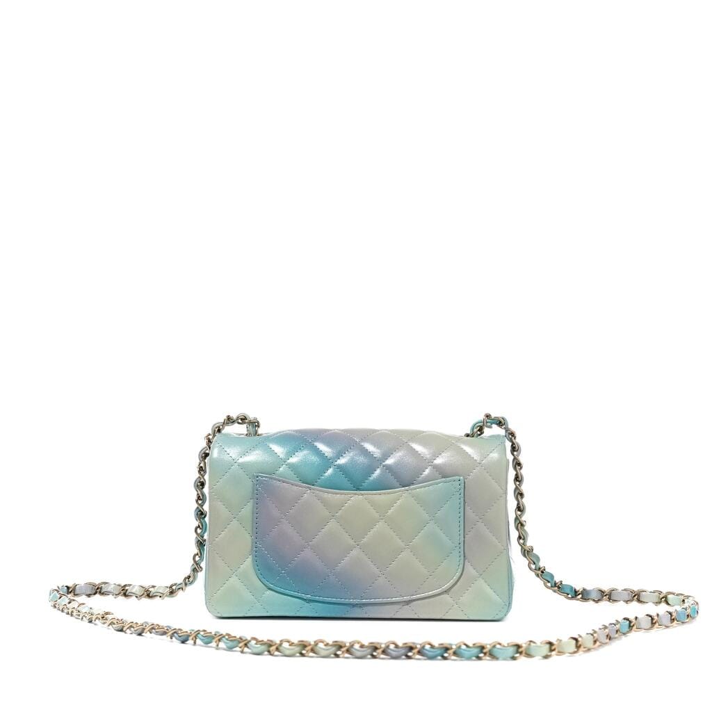 Multicolor Iridescent Quilted Lambskin Mini Flap Bag Gold Hardware
