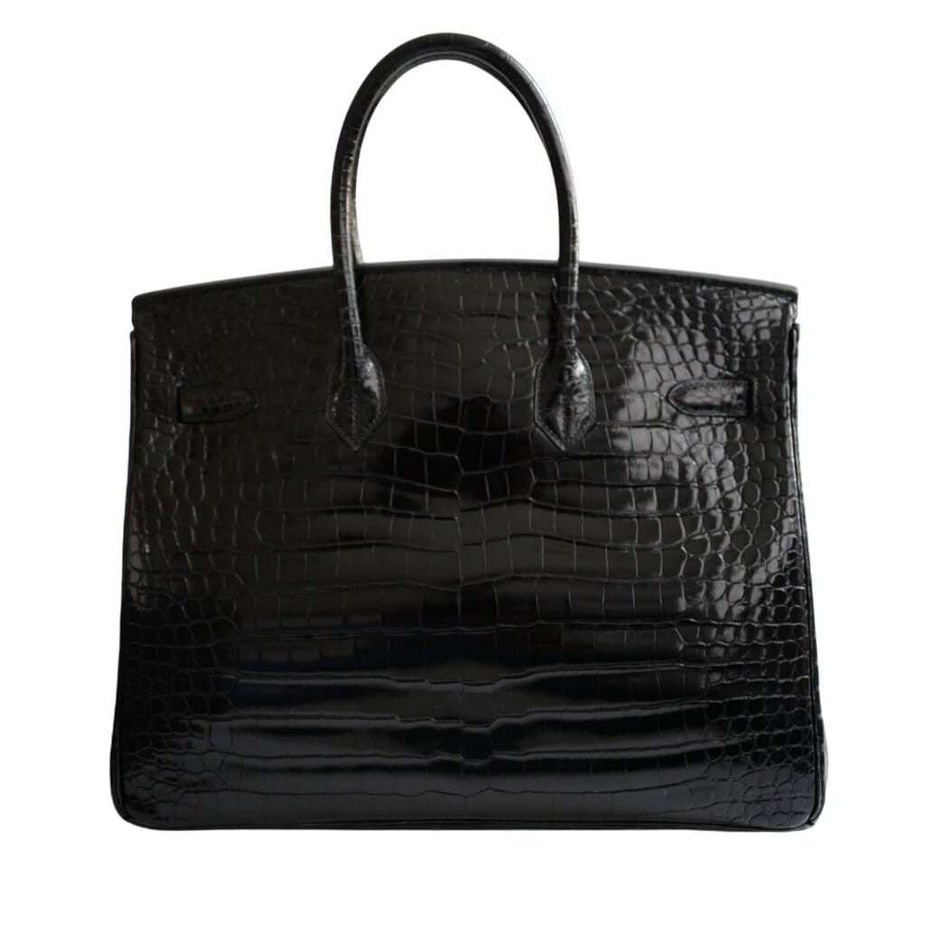 Vintage Black Shiny Porosus Crocodile Birkin 35 Gold Hardware, 2000